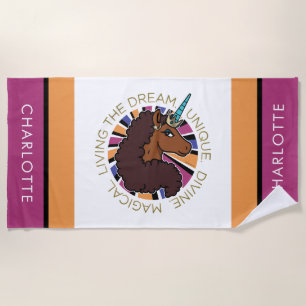 Afro Unicorn Living the Dream Design Strandtuch
