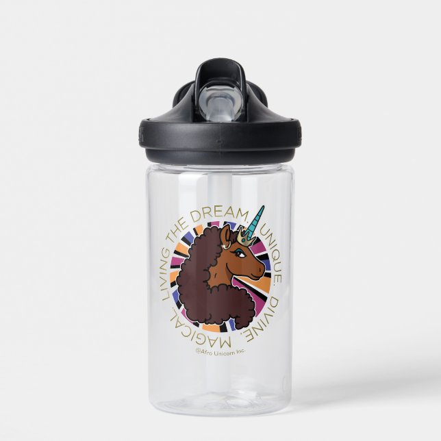 Afro Unicorn Living the Dream Design Trinkflasche (Vorne)