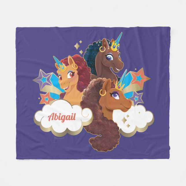 Afro Unicorn "Made of Magic" Trio Design Fleecedecke (Vorderseite (Horizontal))
