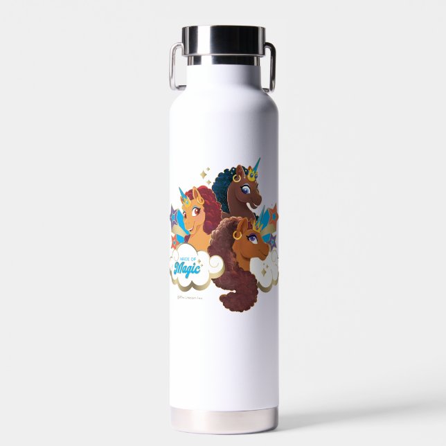 Afro Unicorn "Made of Magic" Trio Design Trinkflasche (Vorne)