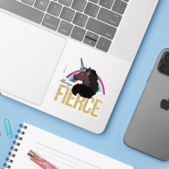 Afro Unicorn | Magical - Always Fierce Aufkleber (Laptop mit iPhone)