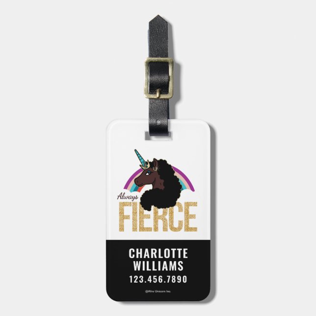 Afro Unicorn | Magical - Always Fierce Gepäckanhänger (Vorderseite vertikal)