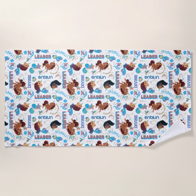 Afro Unicorn Magical Empowerment Muster Strandtuch (Vorderseite)