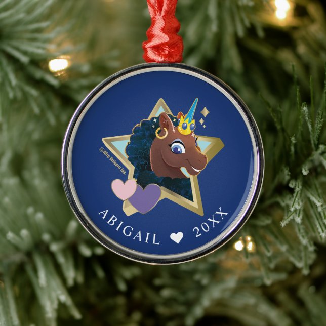 Afro Unicorn Magical Star Ornament Aus Metall (Baum)
