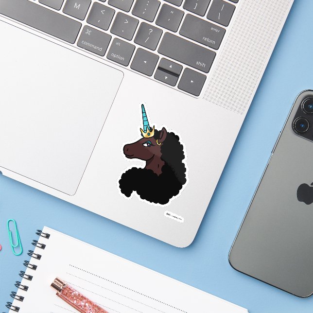 Afro Unicorn | magisch Aufkleber (Laptop mit iPhone)