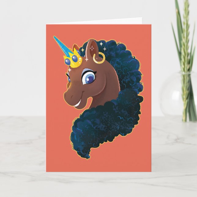 Afro Unicorn | magisch Karte (Vorderseite)