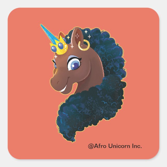 Afro Unicorn | magisch Quadratischer Aufkleber (Vorderseite)