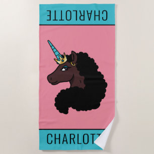 Afro Unicorn   magisch Strandtuch