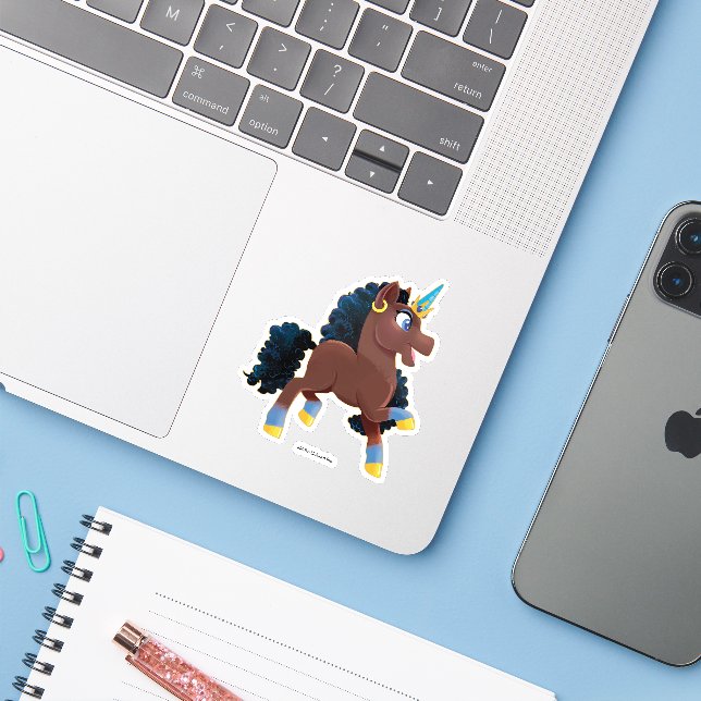 Afro Unicorn | Magisches Prancing Aufkleber (Laptop mit iPhone)