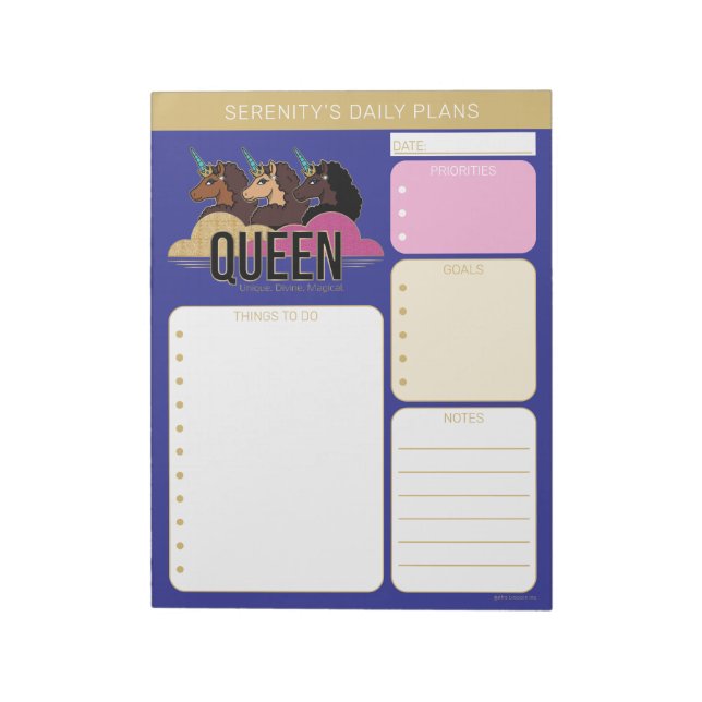 Afro Unicorn Queen Trio Design Notizblock (Rotiert)