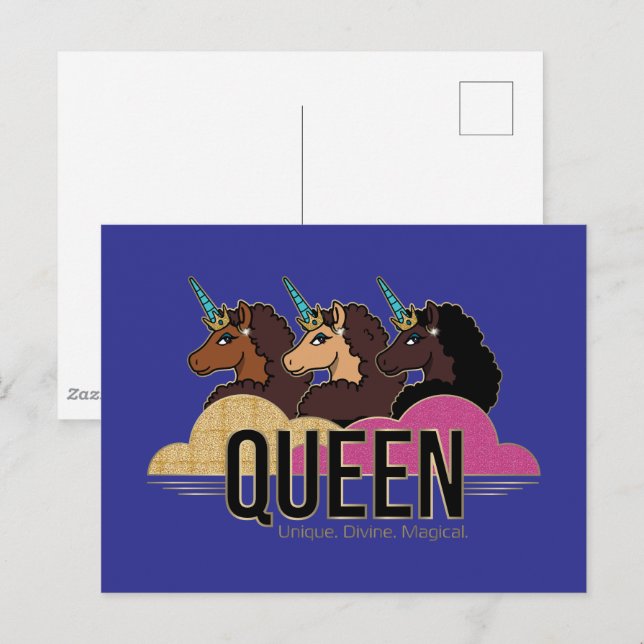 Afro Unicorn Queen Trio Design Postkarte (Vorne/Hinten)