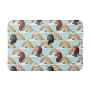 Afro Unicorn Rainbow and Hearts Muster Badematte