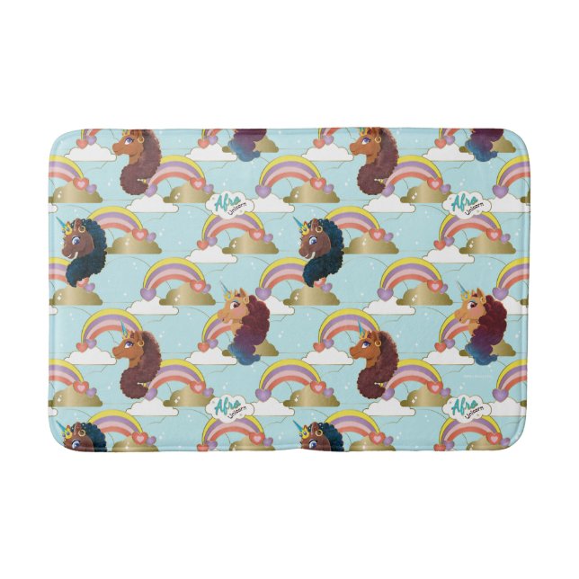 Afro Unicorn Rainbow and Hearts Muster Badematte (Vorderseite)