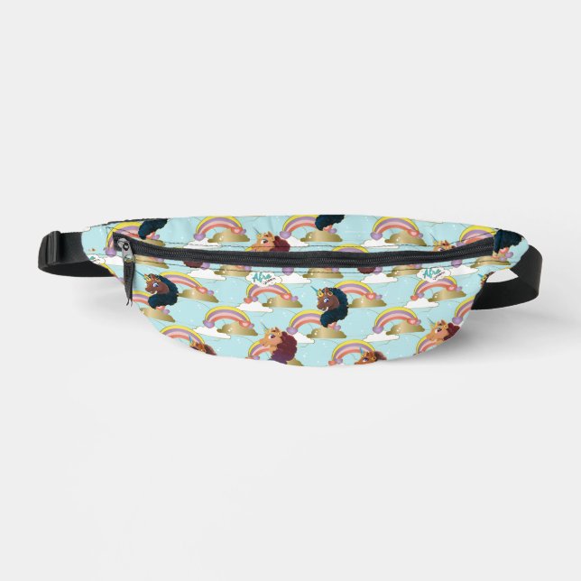 Afro Unicorn Rainbow and Hearts Muster Bauchtasche (Vorderseite)