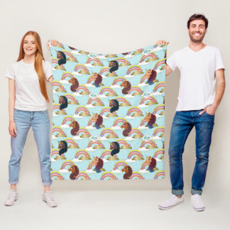 Afro Unicorn Rainbow and Hearts Muster Fleecedecke