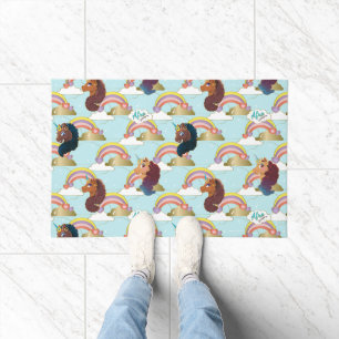Afro Unicorn Rainbow and Hearts Muster Fußmatte