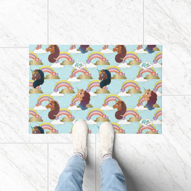 Afro Unicorn Rainbow and Hearts Muster Fußmatte (Indoor)