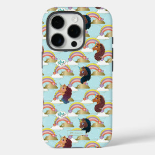 Afro Unicorn Rainbow and Hearts Muster iPhone 16 Pro Hülle