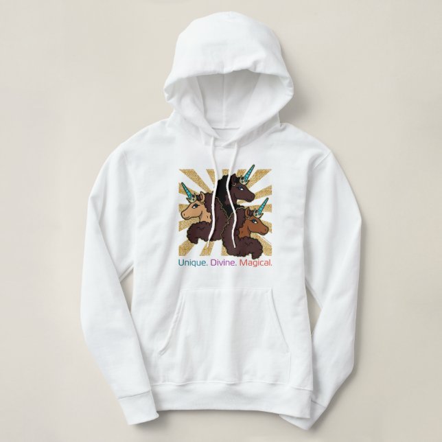 Afro Unicorn Trio: Einzigartig, göttlich und magis Hoodie (Design vorne)