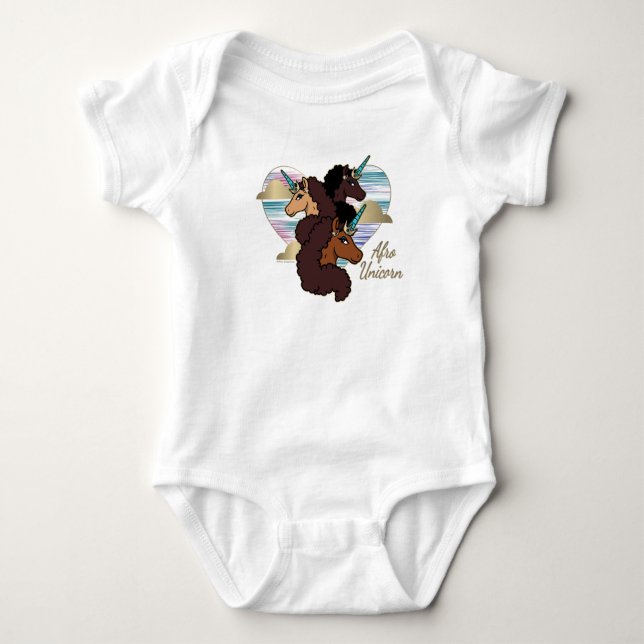 Afro Unicorn Trio Herzdesign Baby Strampler (Vorderseite)