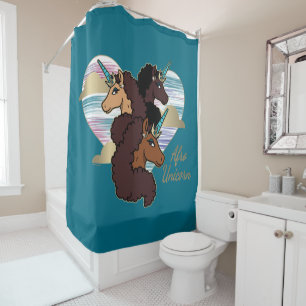 Afro Unicorn Trio Herzdesign Duschvorhang