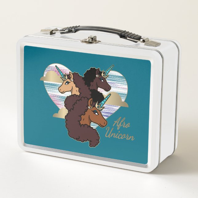 Afro Unicorn Trio Herzdesign Metall Brotdose (Vorderseite)