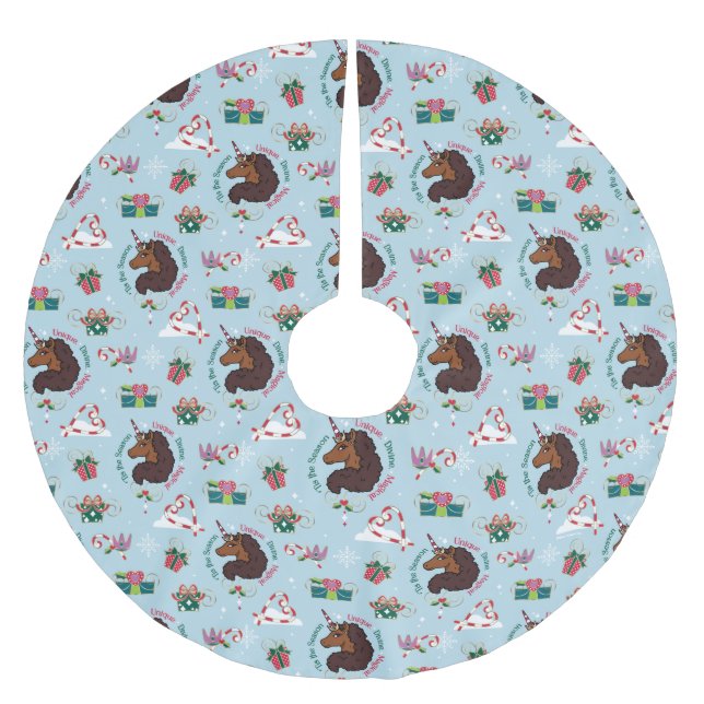 Afro Unicorn Urlaubsmuster Polyester Weihnachtsbaumdecke (Vorderseite)