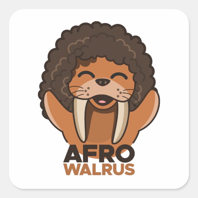 Afro Walrus Quadratischer Aufkleber (Vorderseite)
