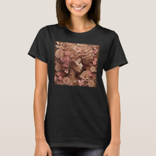 Afro Woman Floral Black Queen Puff Melanin Pink Ne T-Shirt