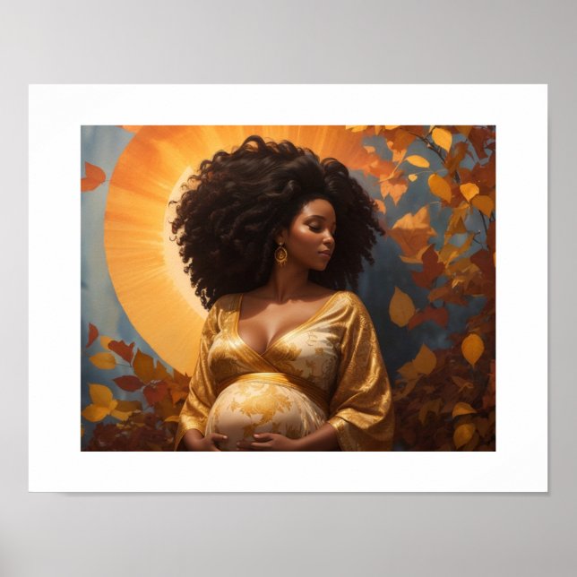 Afro Woman Schwangerschaft Kinderzimmer Kunst Poster (Vorne)