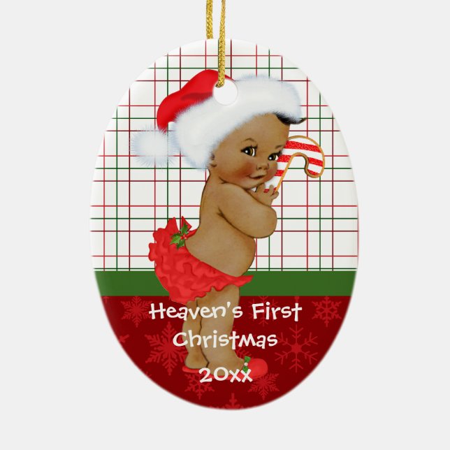 Afroamerikaner-Baby Girs erstes Weihnachten Orname Keramikornament (Hinten)