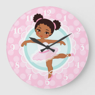 Afroamerikaner-Ballerina - rosa Ballett-Tänzer Große Wanduhr