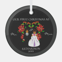 Afroamerikaner Erste Weihnachten als Mr & Mrs Roun Ornament Aus Glas