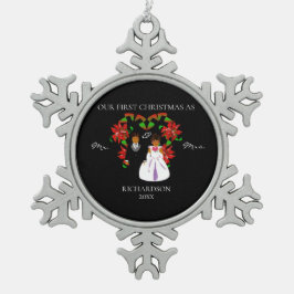 Afroamerikaner Erste Weihnachten als Mr. & Mrs. Schneeflocken Zinn-Ornament