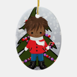 Afroamerikaner-Jungen-Weihnachtsverzierung Keramikornament