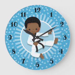 Afroamerikaner-Karate-Jungen-Judo-Kampfkünste Große Wanduhr