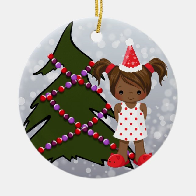 Afroamerikaner-Mädchen-Weihnachtsverzierung Keramik Ornament (Vorne)