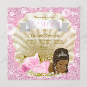 Afroamerikaner-Meerjungfrau-Rosa-Perlen-Babyparty Einladung