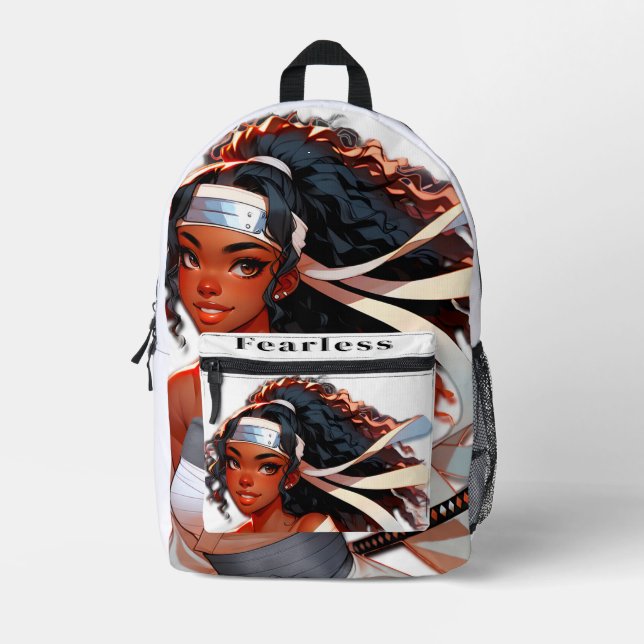 Afroamerikaner Samurai Fearless Fighter Bedruckter Rucksack (Vorderseite)