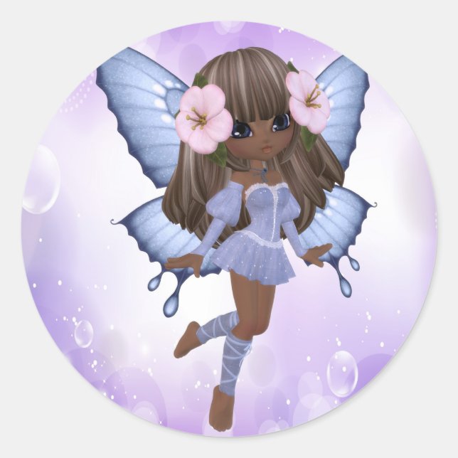 Afroamerikaner und Lila Fairy Runder Aufkleber (Vorderseite)