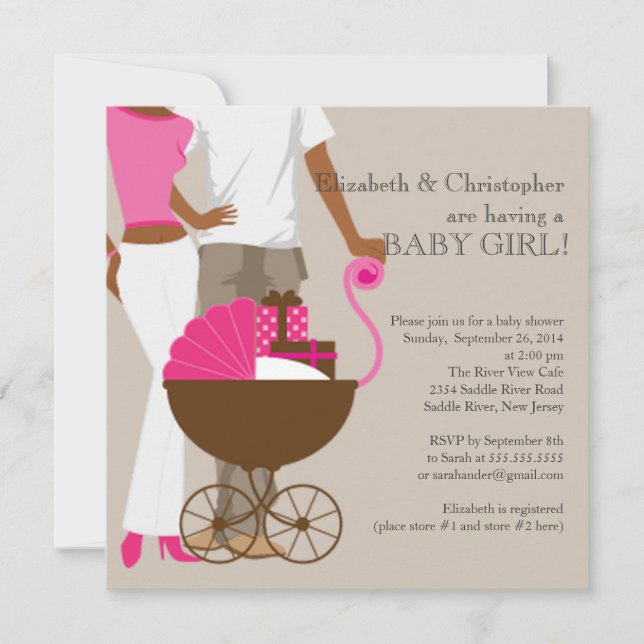 Afroamerikaner-Wagen-Paar-Babyparty Einladung (Vorderseite)