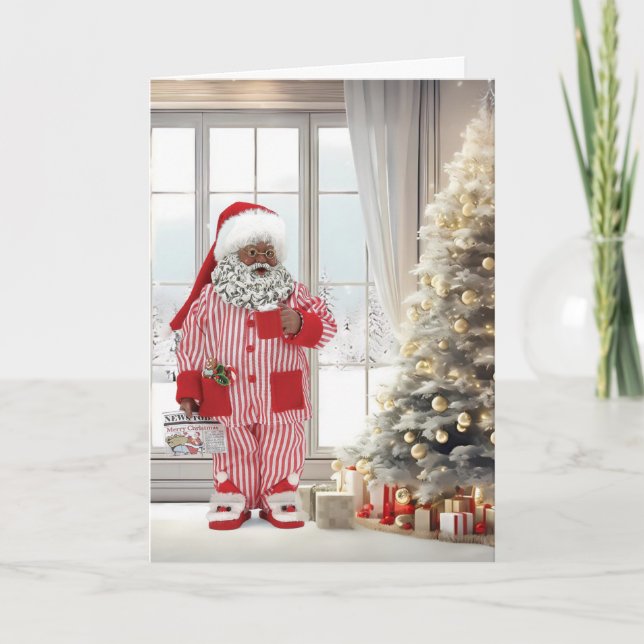 Afroamerikaner Weihnachtsmorn Feiertagskarte (Vorderseite)