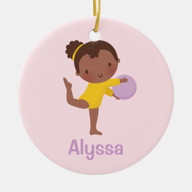 Afroamerikanergymnast-Mädchen-Gymnastik-Verzierung Keramikornament (Vorne)