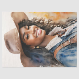 Afroamerikanerin Cowgirl Black Seidenpapier