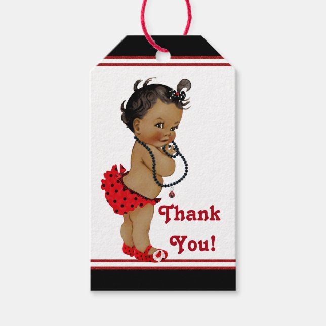 Afroamerikanerin Ladybug Baby Dusche Geschenkanhänger (Vorderseite)