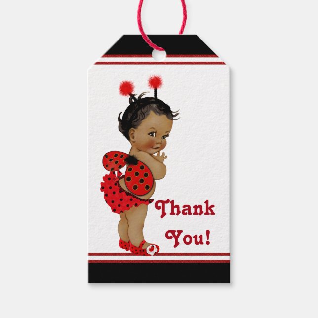 Afroamerikanerin Ladybug Baby Dusche Geschenkanhänger (Vorderseite)
