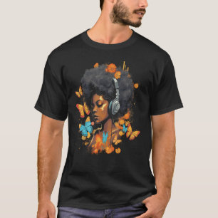 Afroamerikanerin Schwarzes Mädchen Kopfhörer Butte T-Shirt