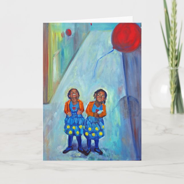 Afroamerikanermädchenzwillingskinderballonkunst Karte (Vorderseite)