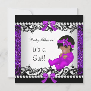 Afroamerikanische Babyparty Baby Mädchen Glitter 2 Einladung