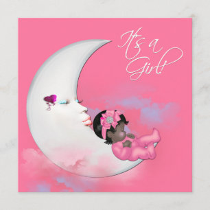 Afroamerikanische Babyparty für Mädchen - Pink Moo Einladung